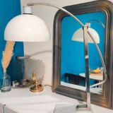Lampe vintage 1970 arc structure acier chromé et pied en marbre