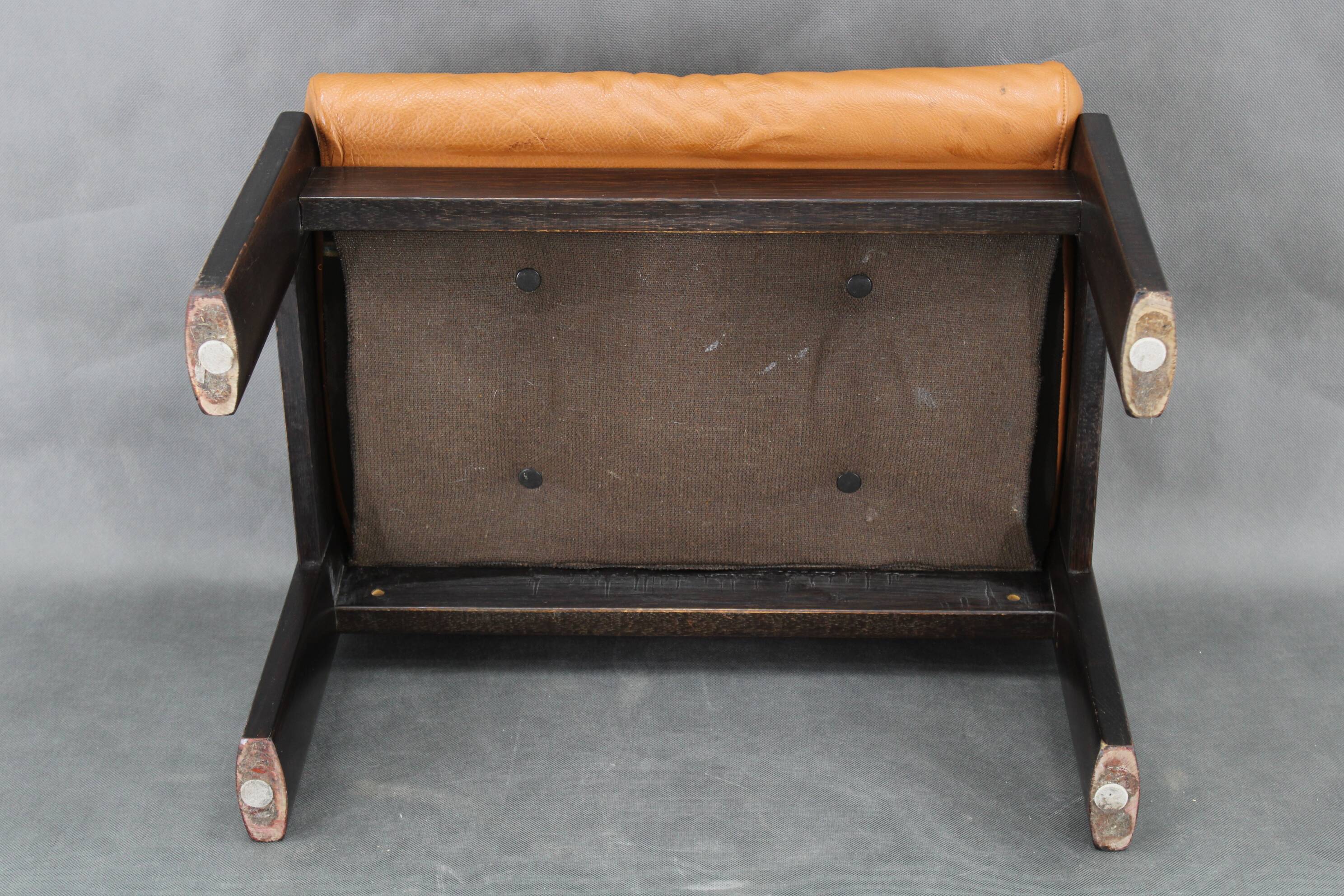 1960s Brown Leather Oak Stool, Denmark