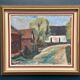 Original Mid Century Swedish Oil On Canvas – “Suburbia” By Erik Hult