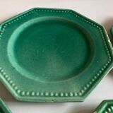 Set of 5 octagonal plates glazed clay beads 1950
