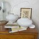 Paire de suspensions lustre abat jour en verre blanc 1950