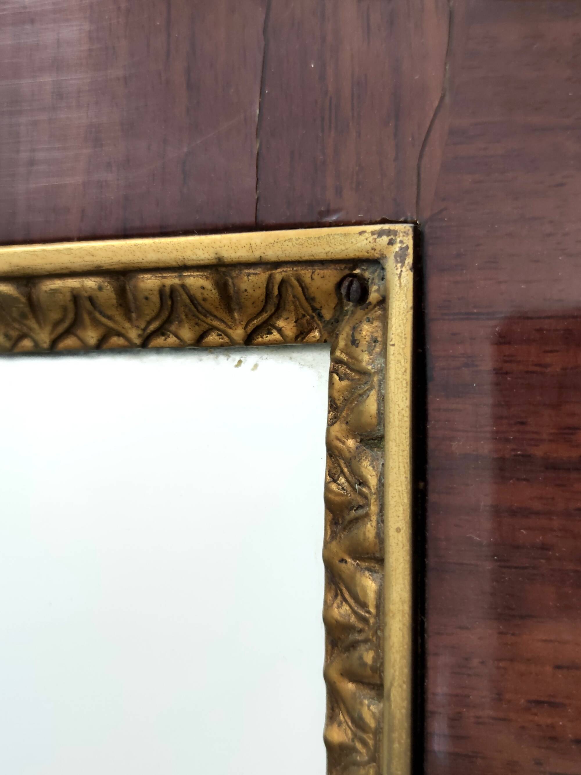 Wall Mirror with Ebonized Beech Frame and Cast Brass Details, Italy