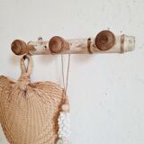 Coat rack wooden hook and patinated white
