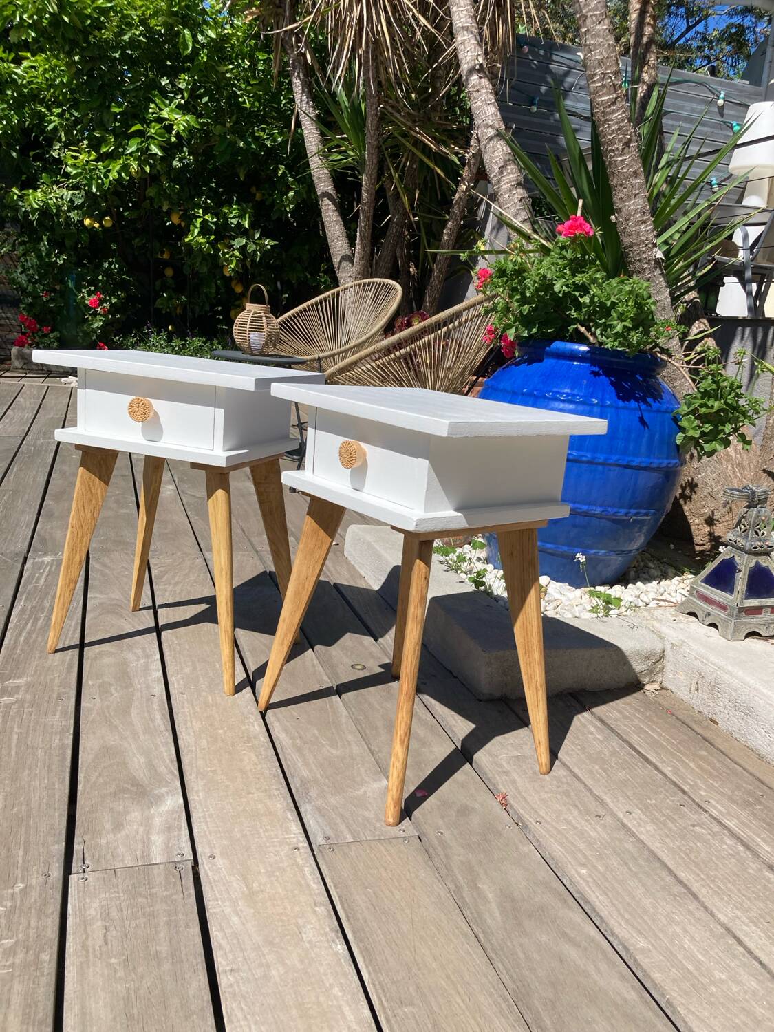 Paire de chevets vintage pieds compas hauts top design