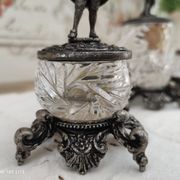 Trio of salters and mustard makers made of Bavarian crystal and bronze