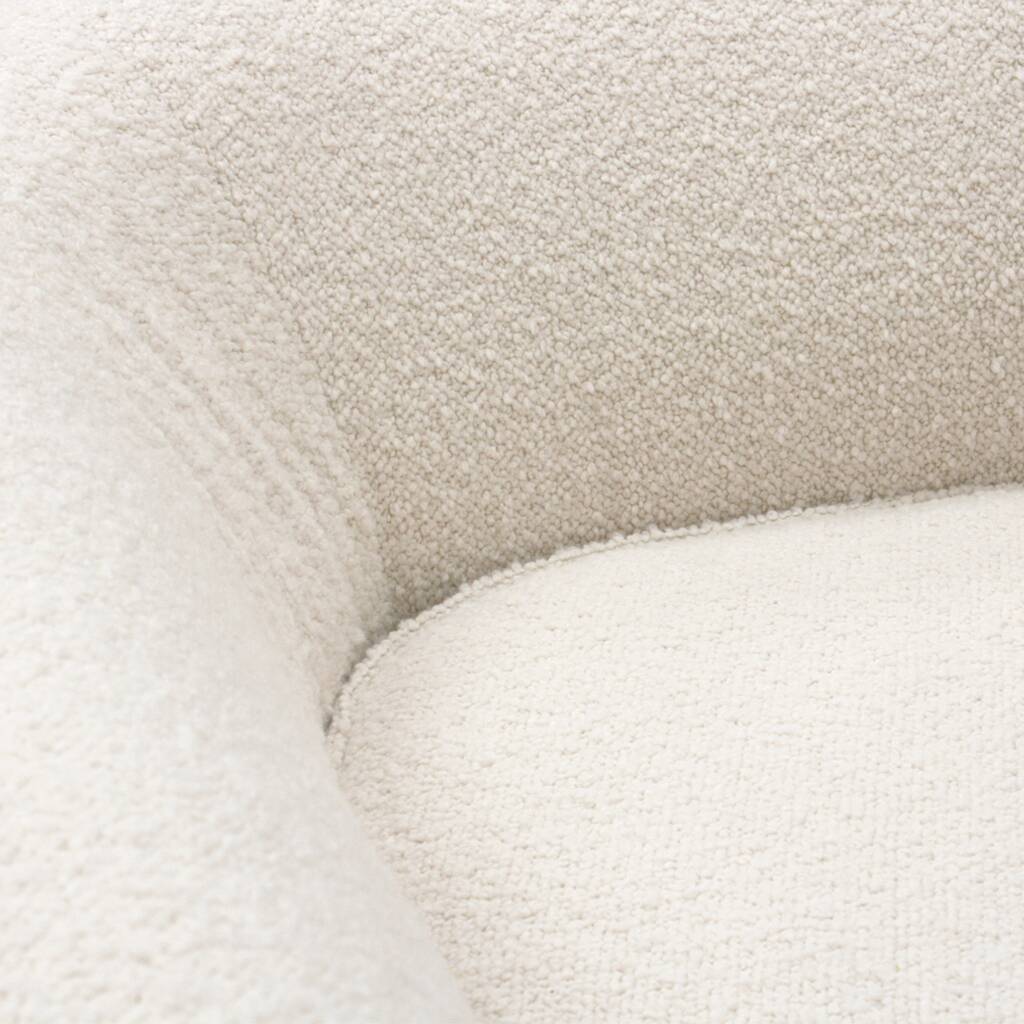 Curved Four-Seat Italian Sofa in White Bouclé Wool, Brass Legs