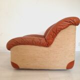 Four vintage armchairs, leather and fabric, 70s