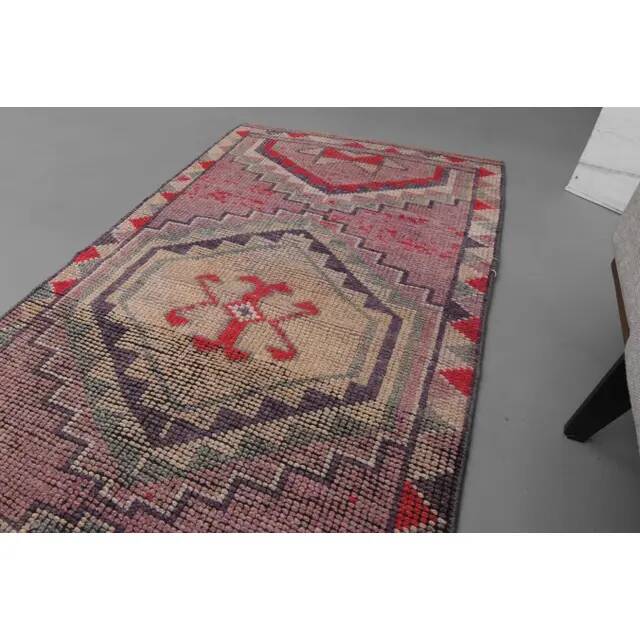 1970s Turkish hand-knotted wool cotton pink runner rug 94x335