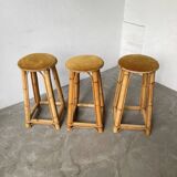 Set of three rattan high stools