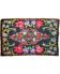 Bohemian floral design, handwoven wool rug, black background with colorful flowers
