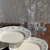 Set of 6 large soup plates with blue flower frieze pattern