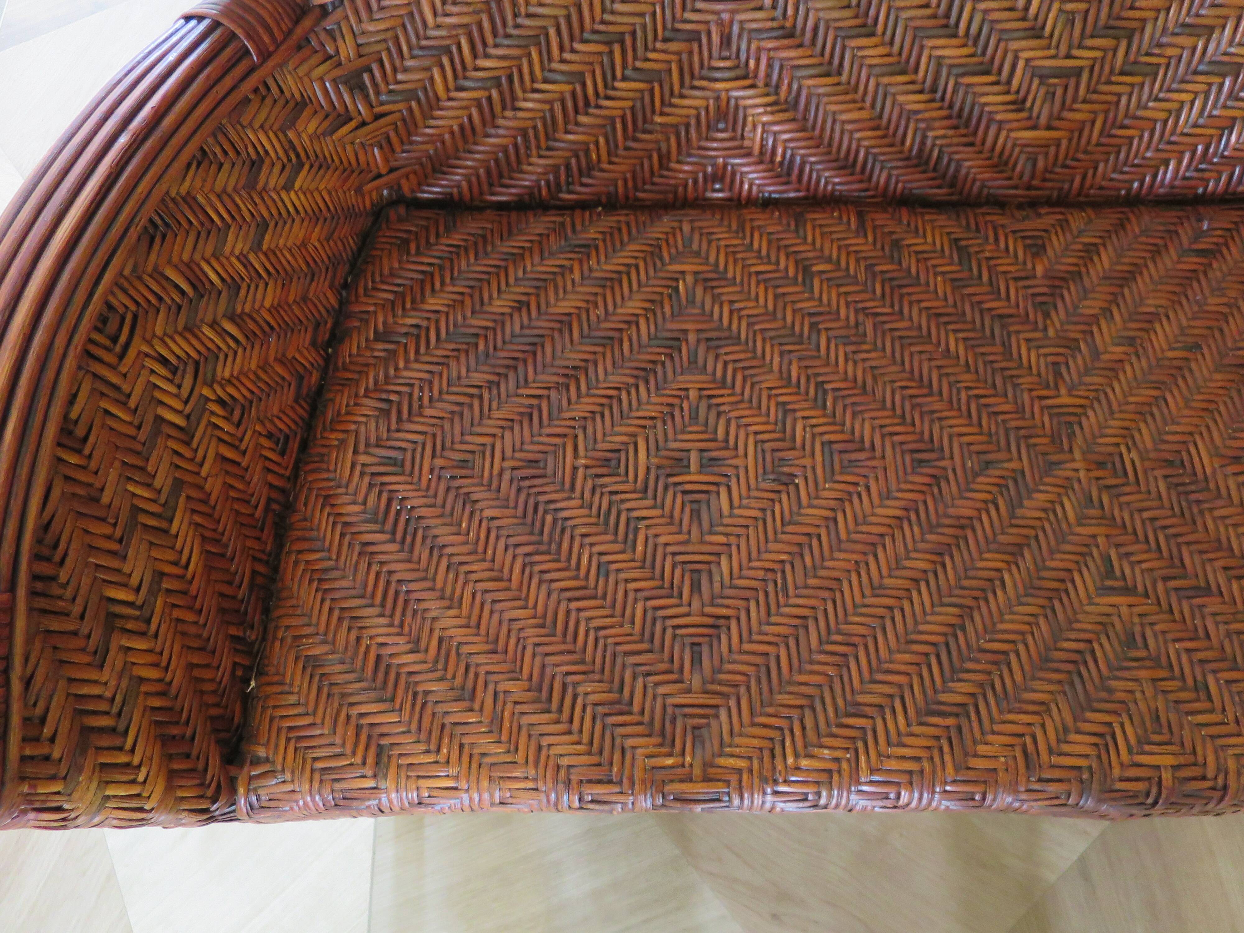 Two-seater banquette in woven rattan, wood and bamboo, 1980s.