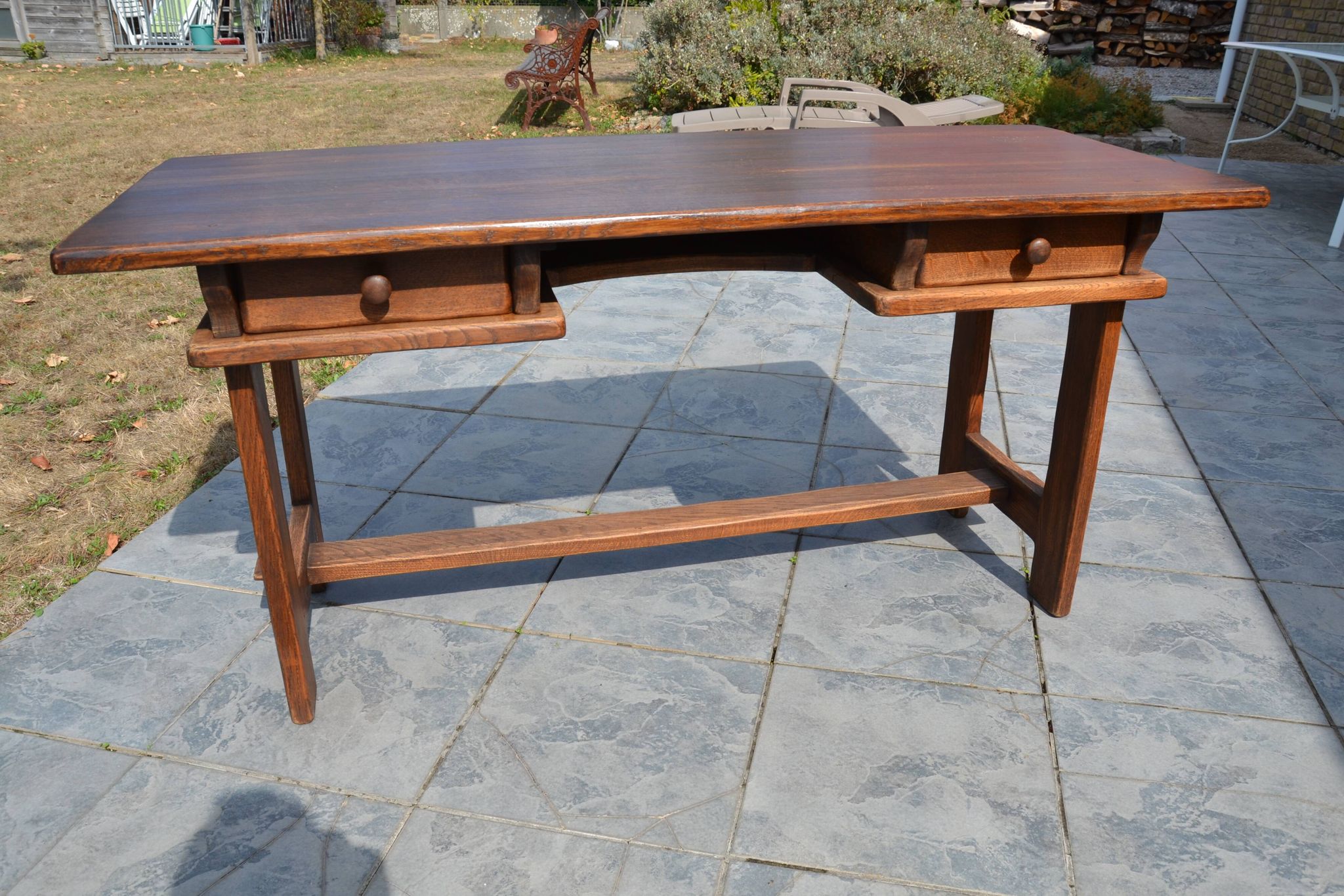 "Brutalist" farmhouse desk/table in solid oak