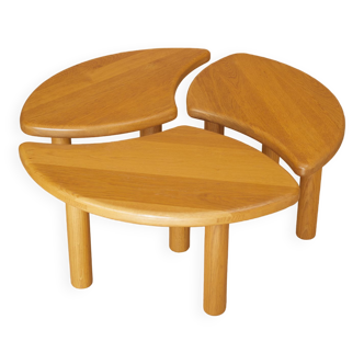 Modular coffee tables in solid oak by Redureau circa 1980