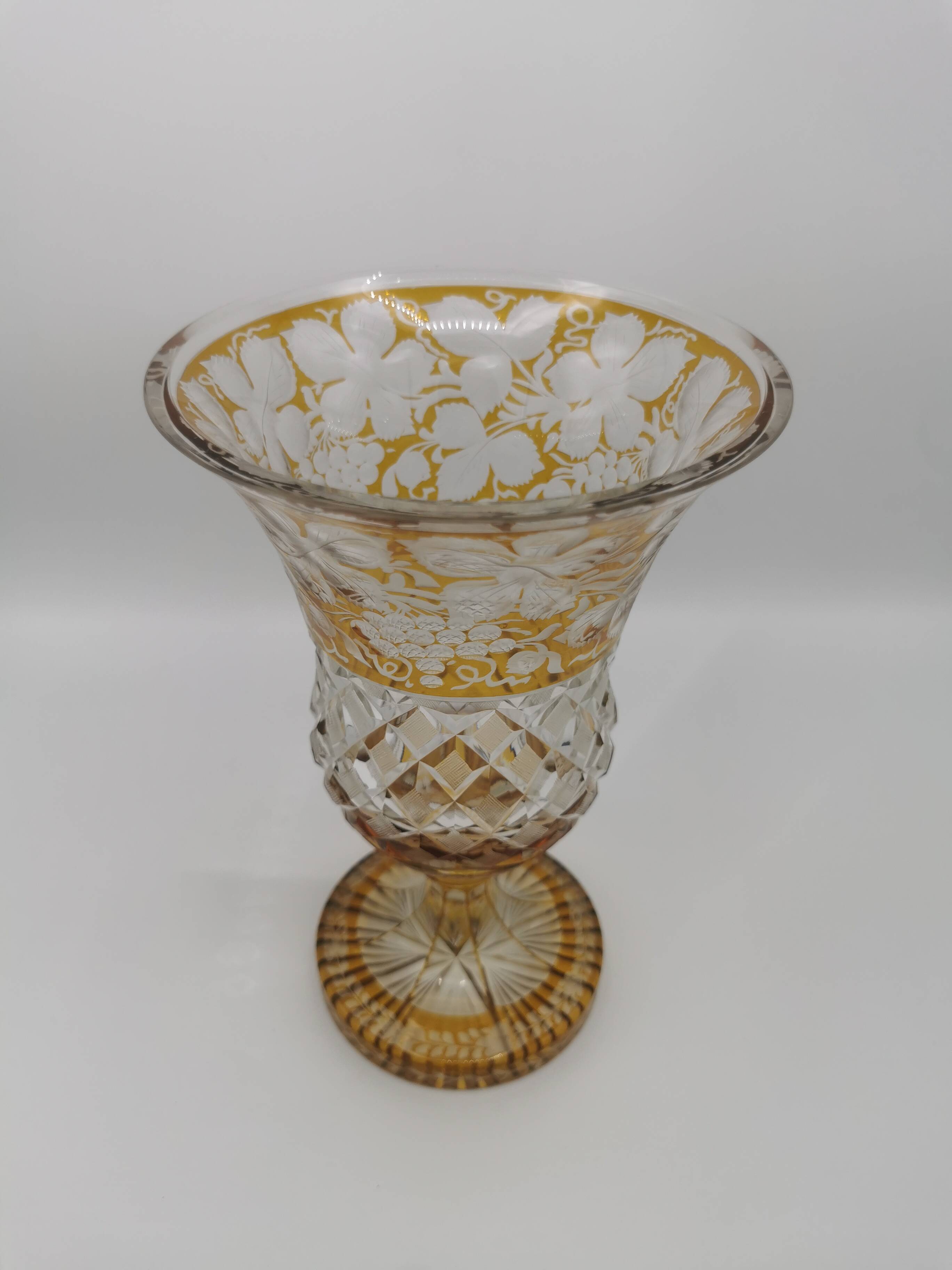 Amber yellow Bohemian crystal vase