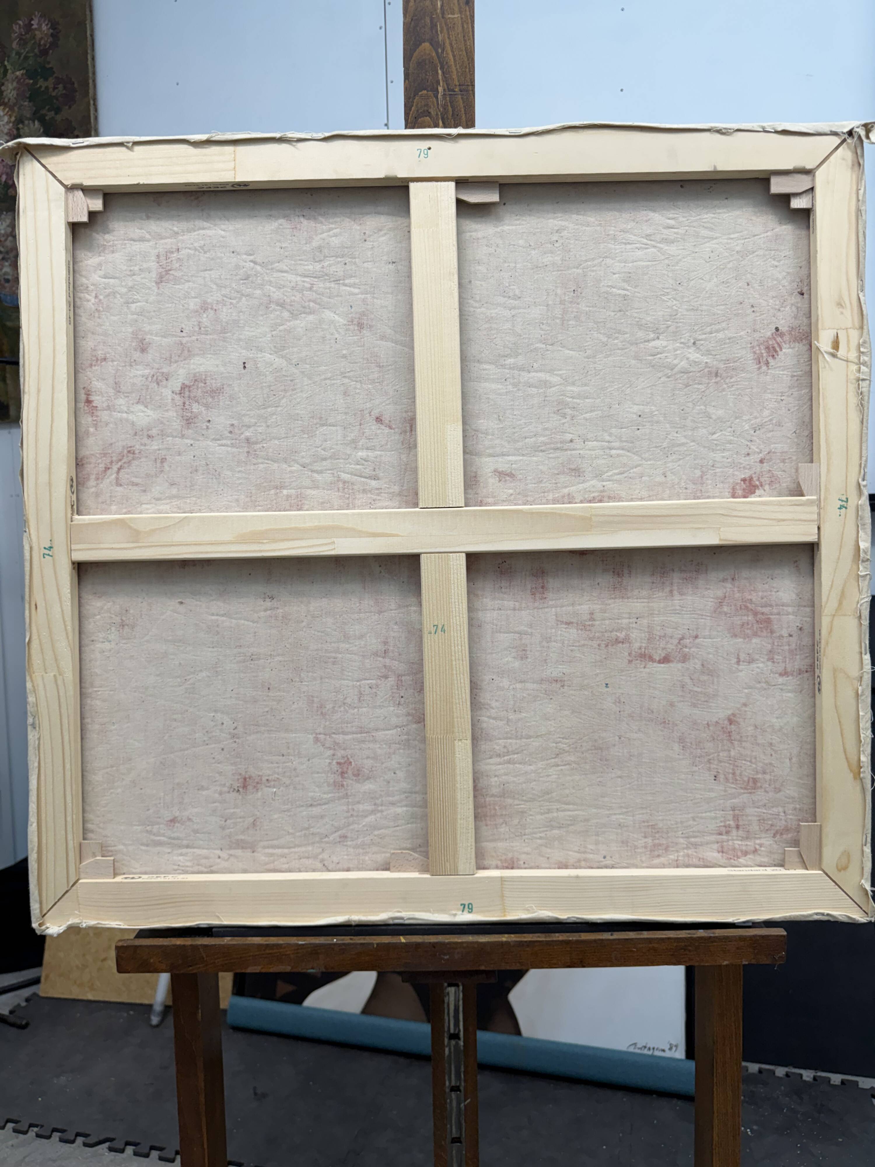 Large vintage figurative painting – Young man sitting – oil on canvas – art