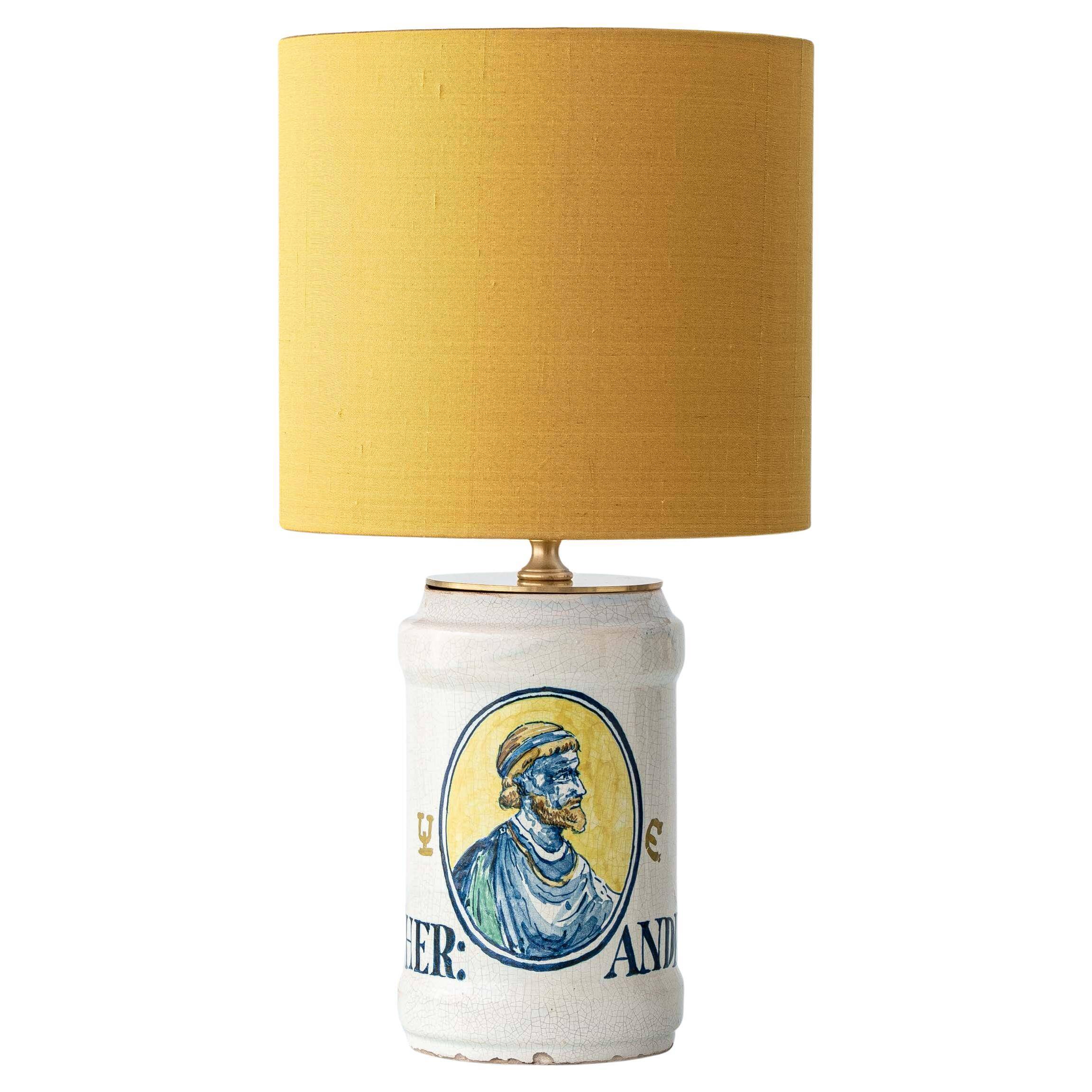 Italian Apothecary Ceramic Table Lamp Pharmacy Albarello, circa 1870-1885