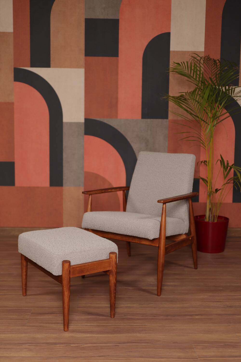 Armchair and ottoman in boucle fabric by H. Lis