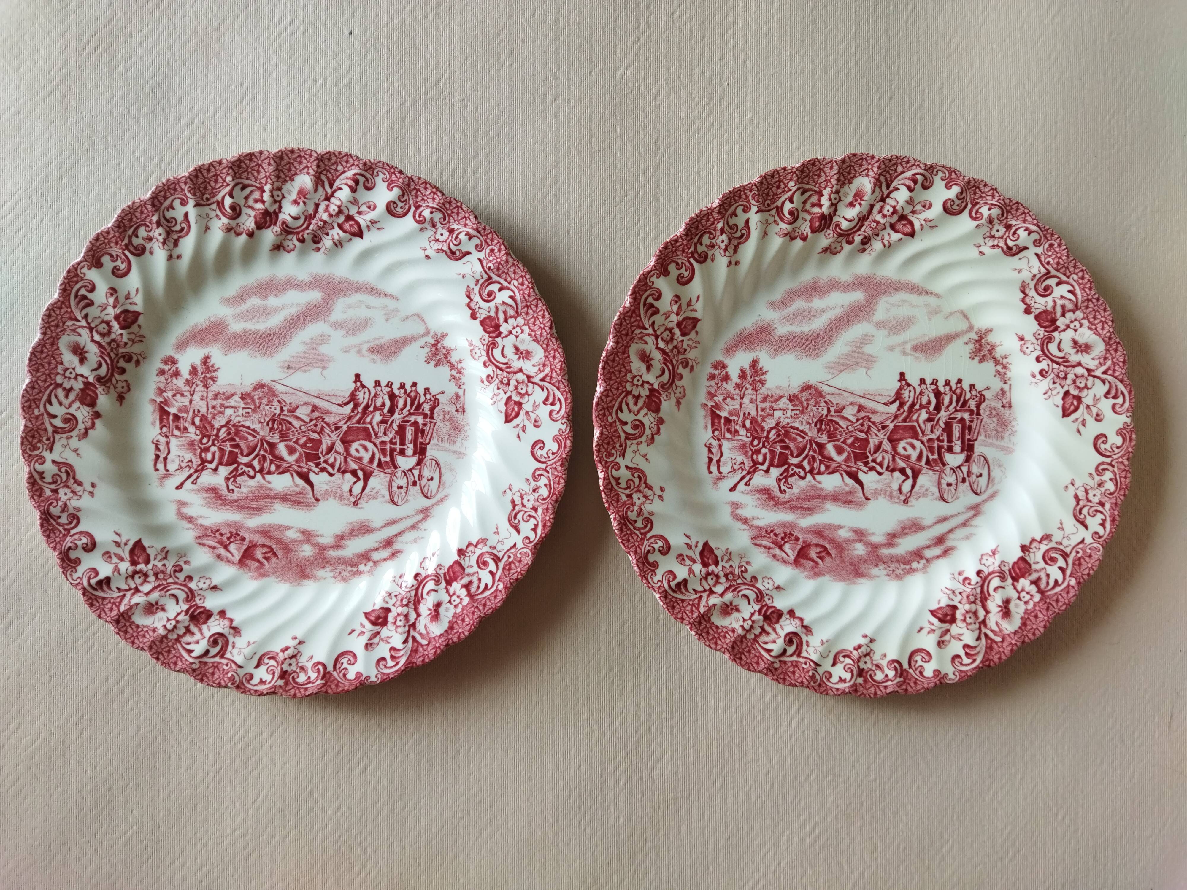 8 Johnson Bros "Coaching Scenes" English dessert plates