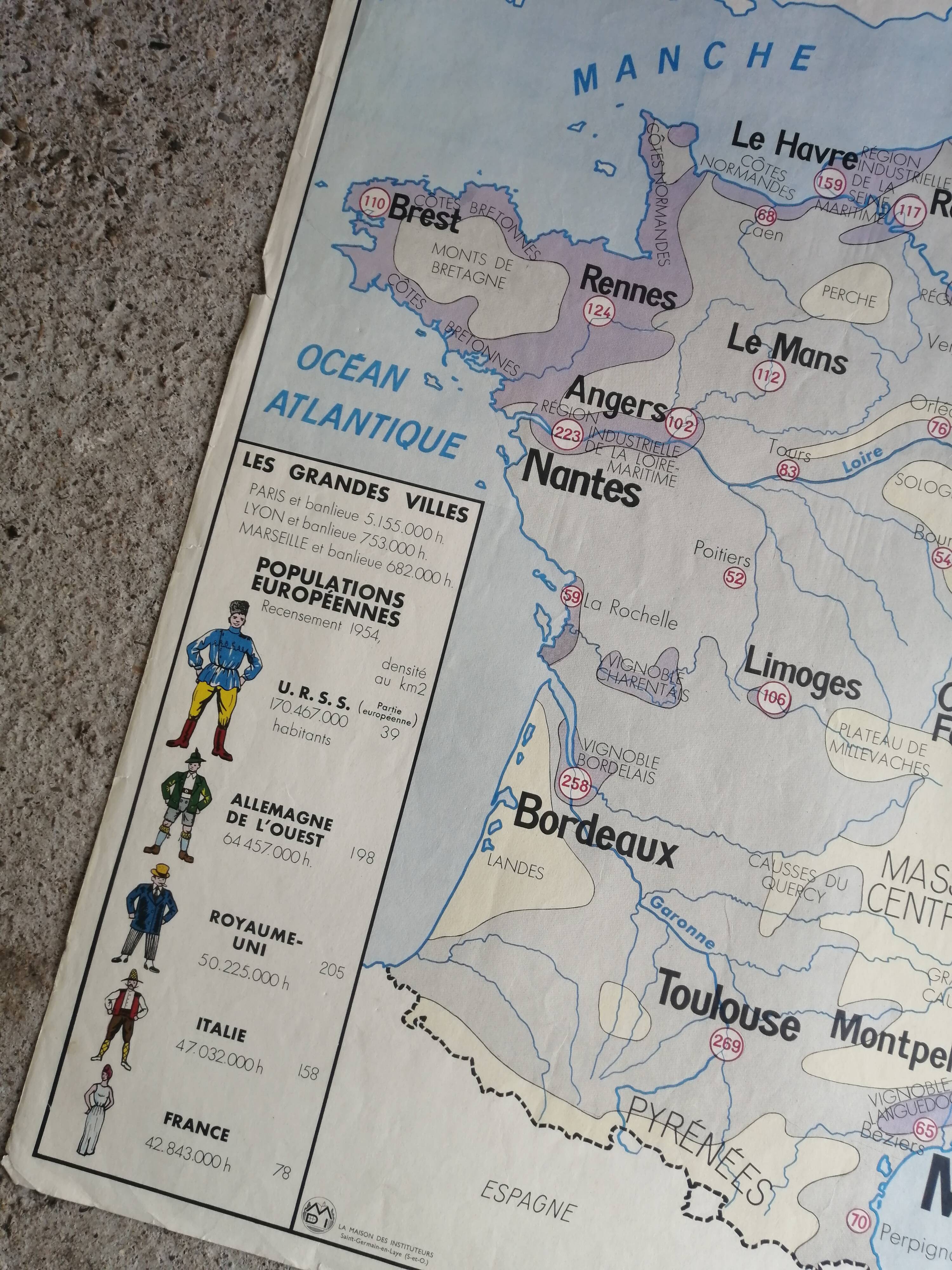 Ancienne carte scolaire MDI : France population et Industrie