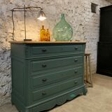 Old olive green oak chest of drawers