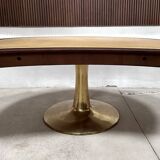 Large Italian Single Column Crescent-Shaped Desk in Goat Skin & Brass 1950s