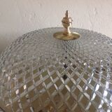 Round ceiling lamp in structured glass art deco style 30s-40s