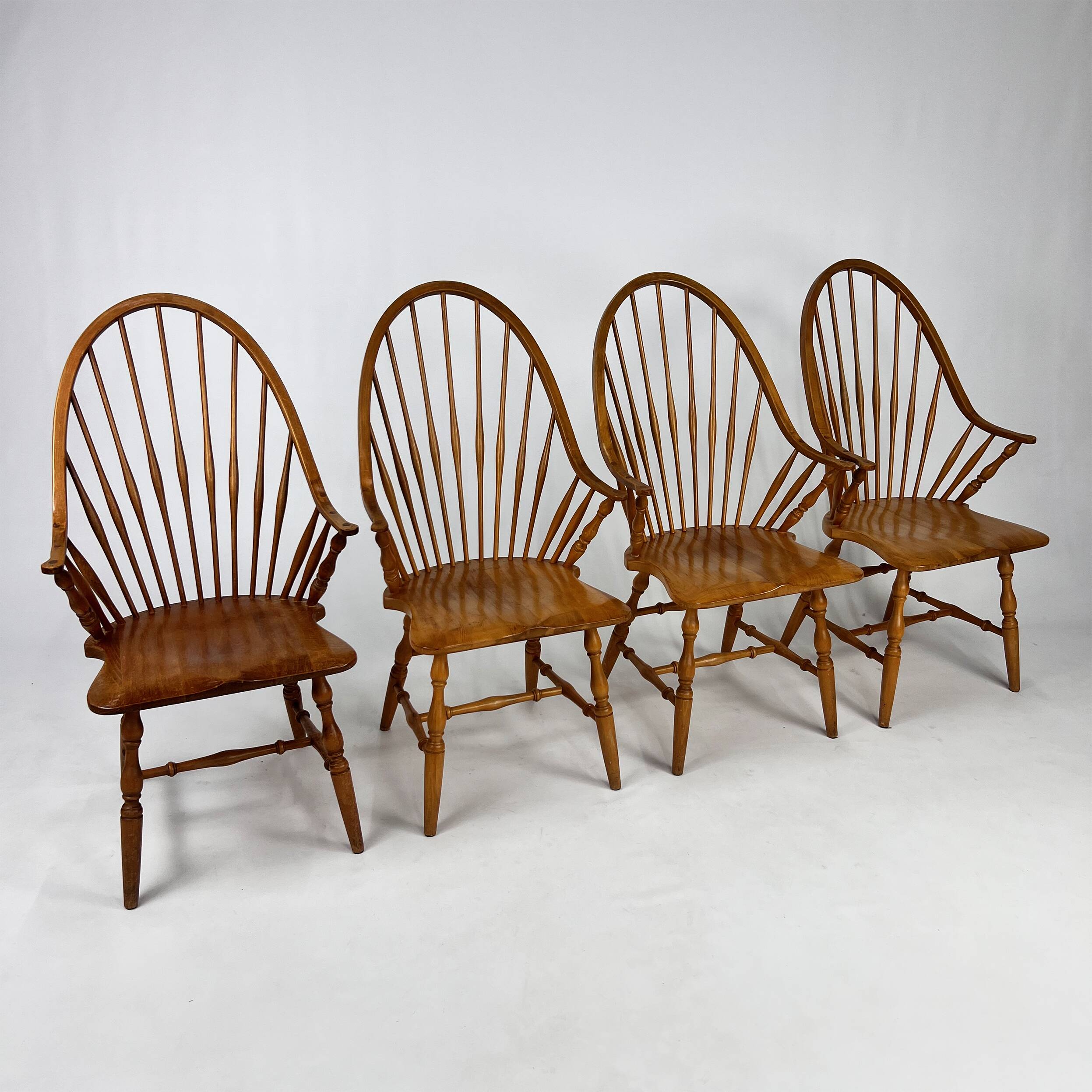 Set of 4 Scandinavian Windsor chairs in birch wood, 1960s