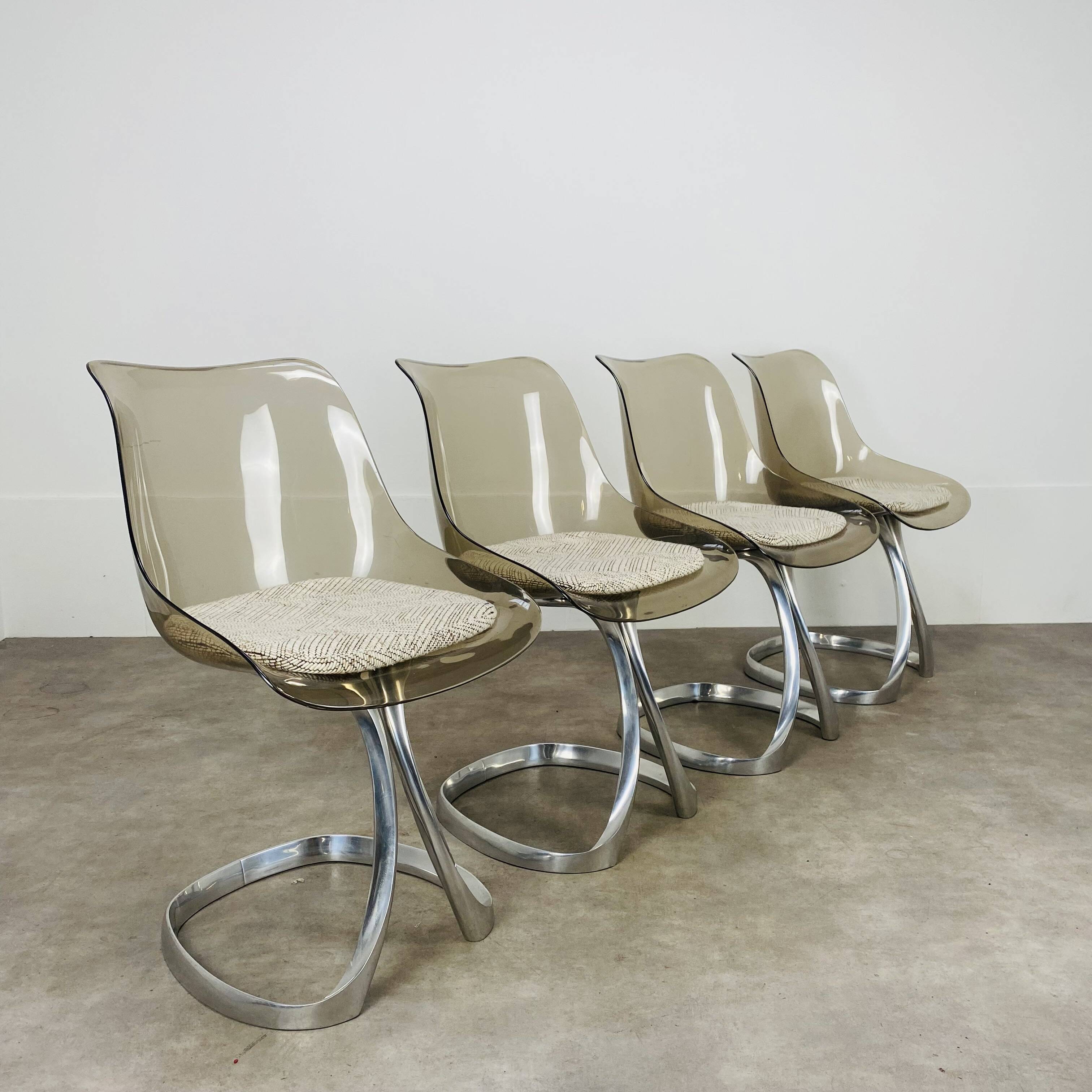 4 chairs by Michel Charron, 1970, plexiglass and aluminum