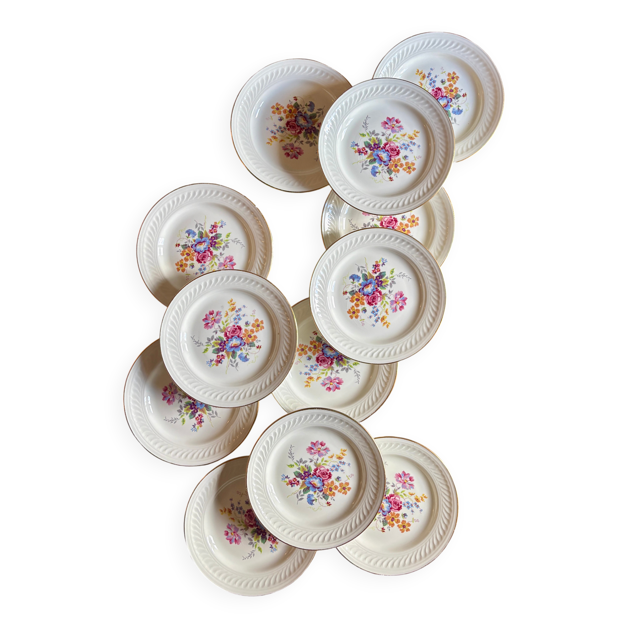 Set of 12 vintage flat plates - Fleurette by Gien