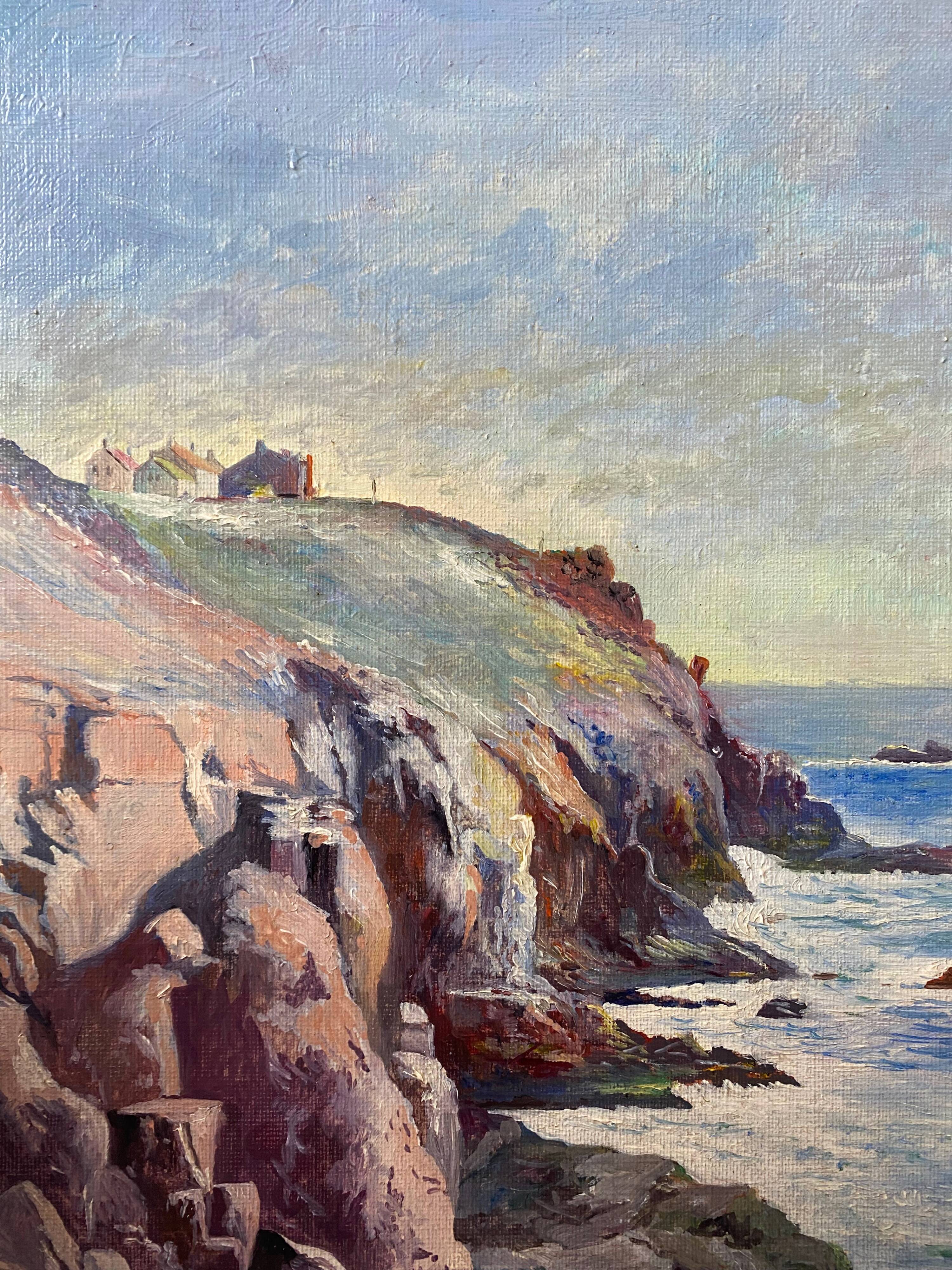 Painting "Breton Marine" or Normandy, HST Village on the coast Jean Martin