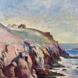 Painting "Breton Marine" or Normandy, HST Village on the coast Jean Martin
