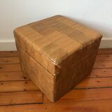 Vintage patchwork leather storage pouf circa 1960