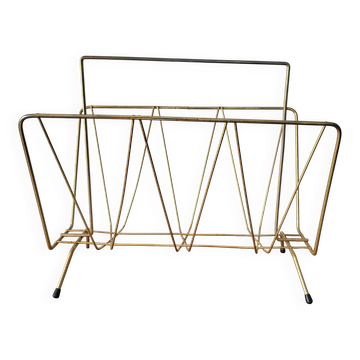 Vintage gold metal magazine rack 1950s-70s newspaper holder