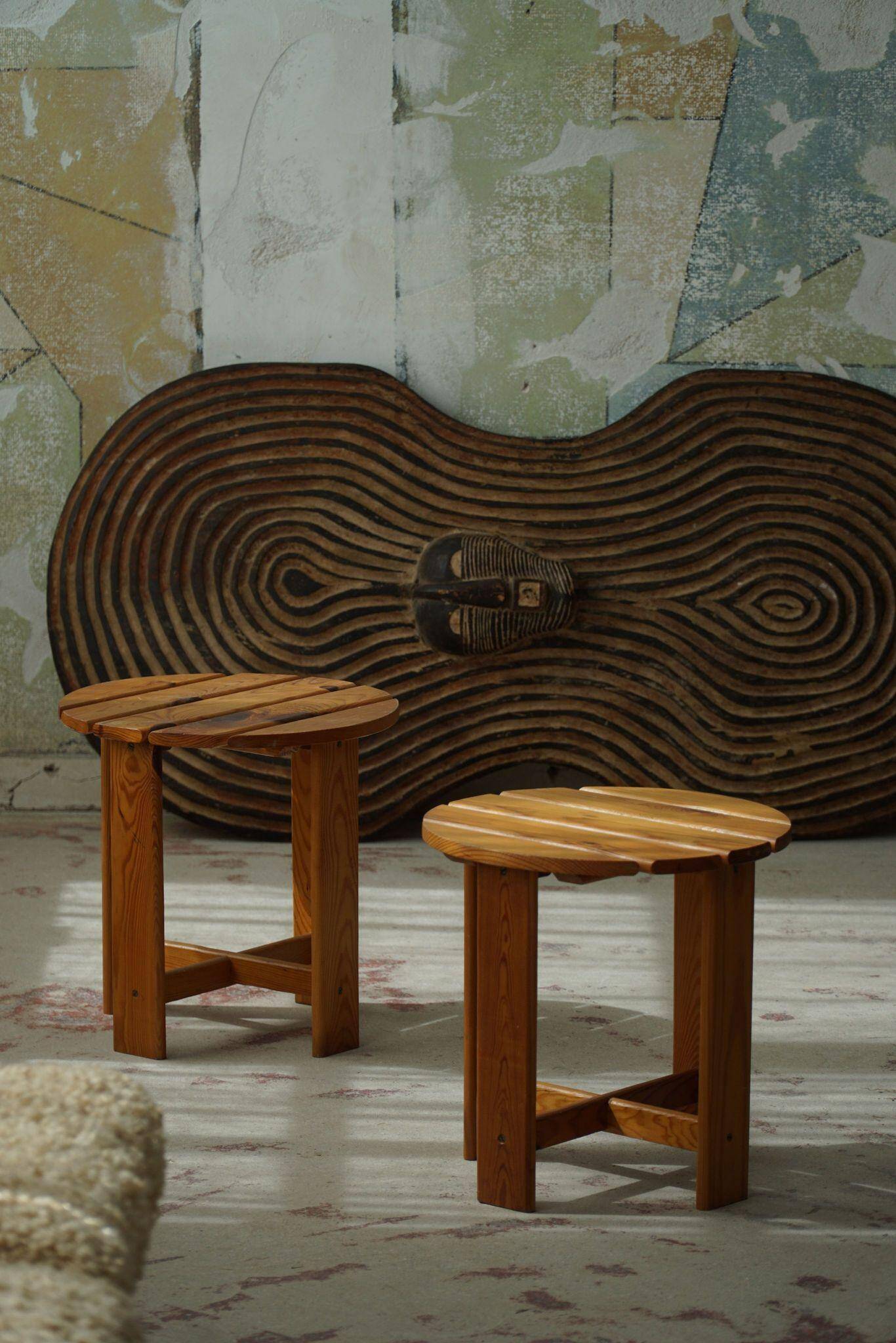 Pair of pine stools by a Swedish cabinetmaker, mid-century modern, 1960s.