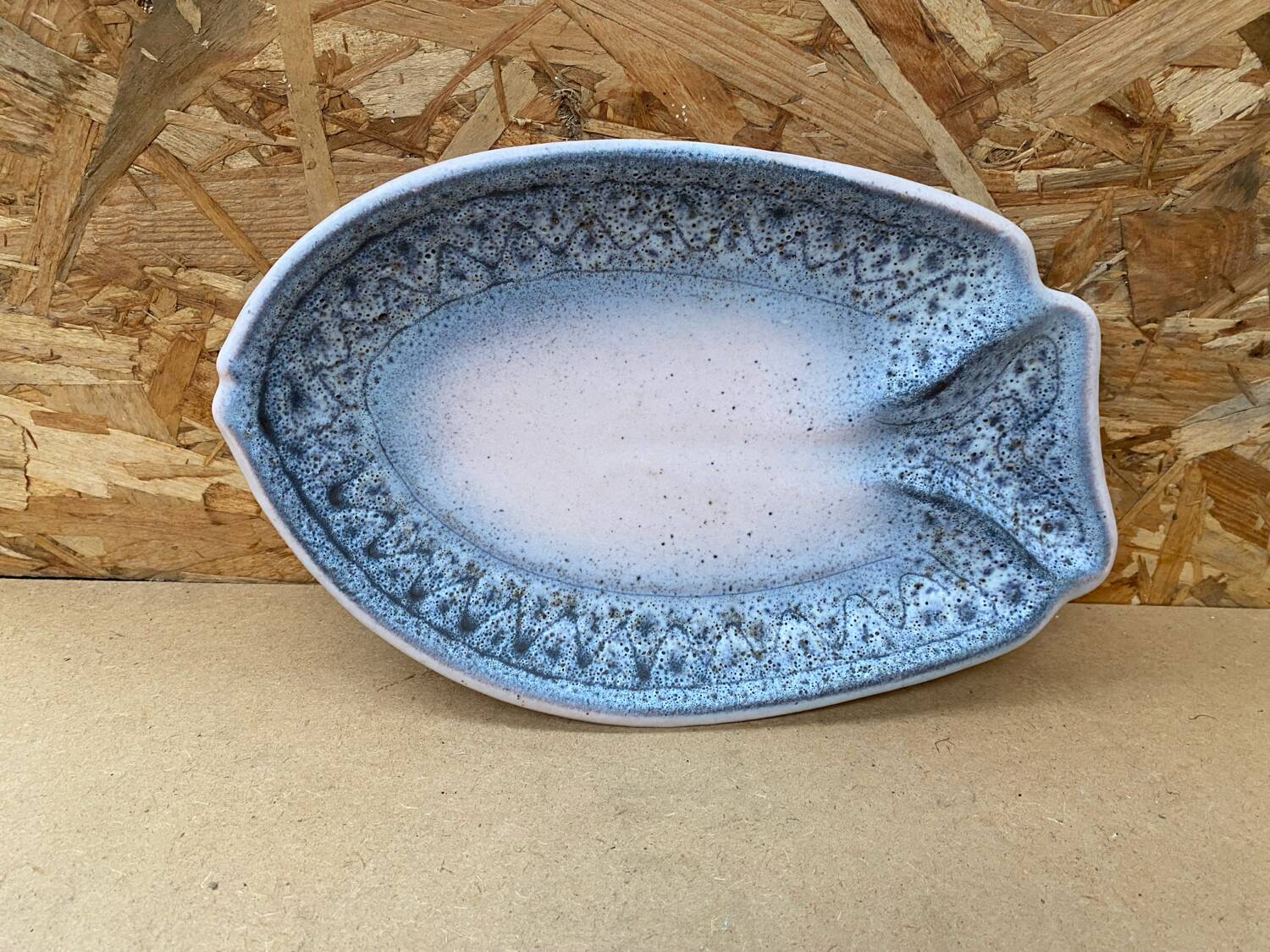 Old vallauris dish by jean austruy fish shape ceramic blue gray #b654