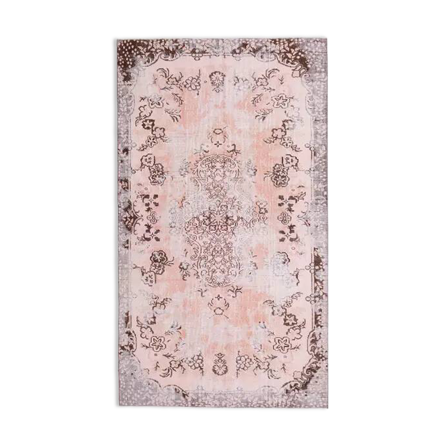 Tapis turc vintage en laine et coton rose noué à la main