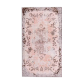 Tapis turc vintage en laine et coton rose noué à la main