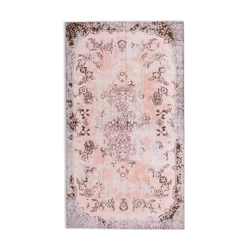 Tapis turc vintage en laine et coton rose noué à la main
