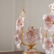 Vintage Murano table lamps, pink blown glass and gold details, pair.