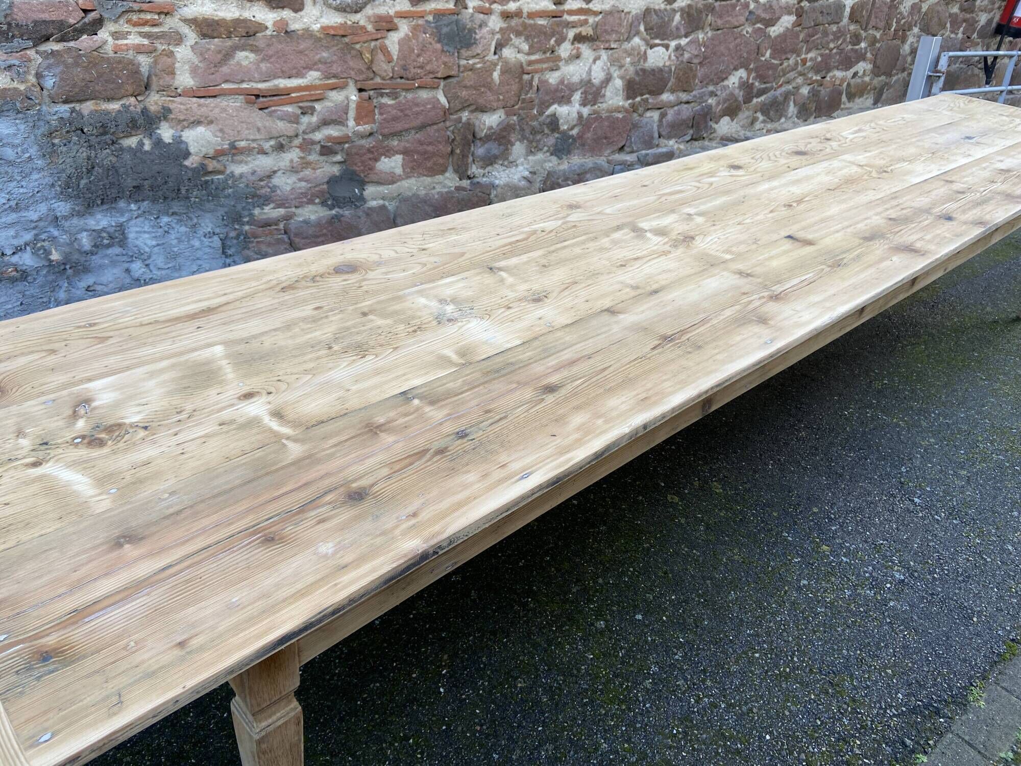 Incredible 400 cm farm table in fir 1900 brasserie natural raw wood