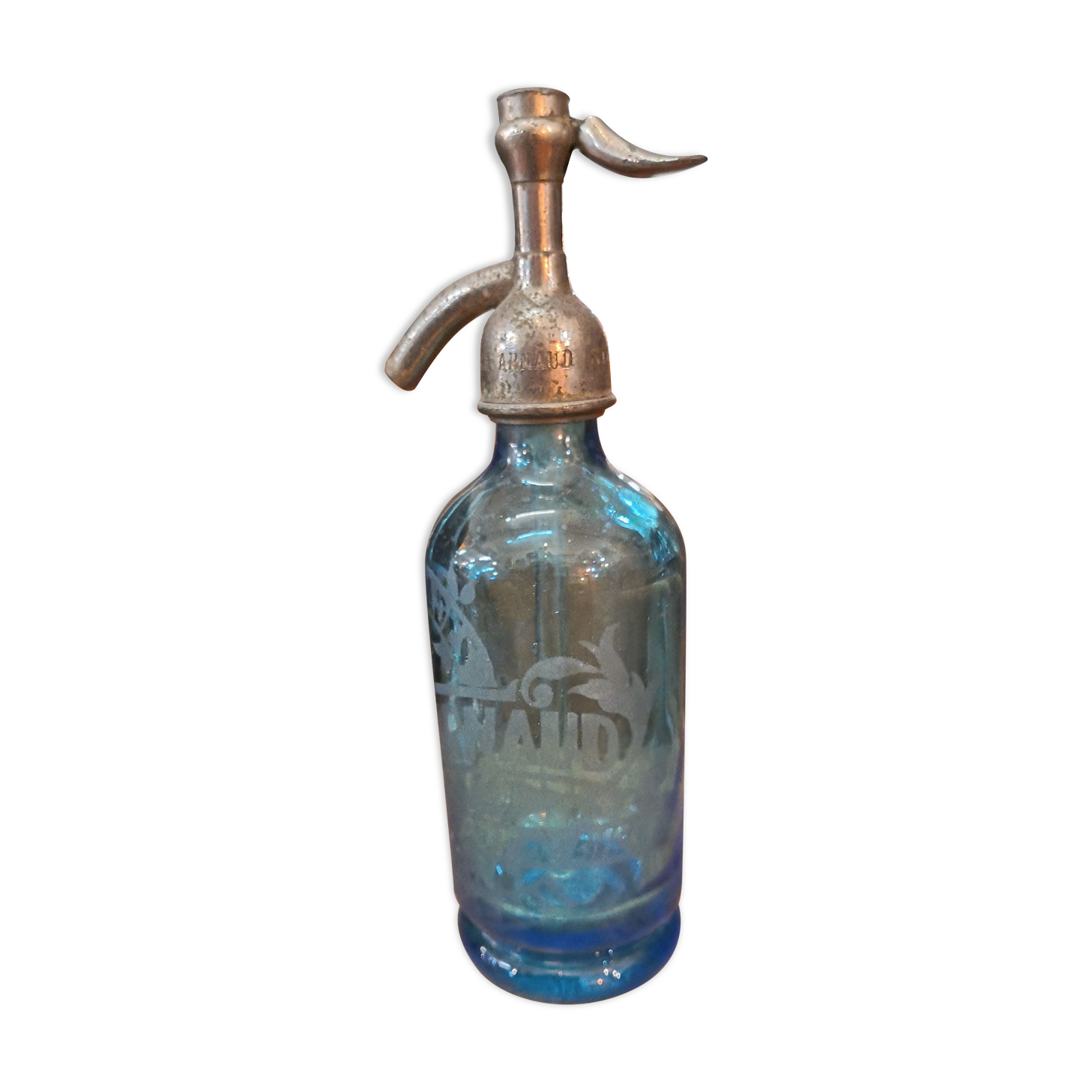 1/2 old siphon engraved in blue glass