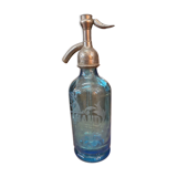Siphon ancien gravé en verre bleu