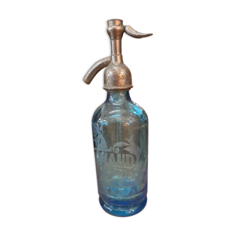 1/2 old siphon engraved in blue glass
