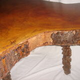 Mahogany table and 2 stools 1970