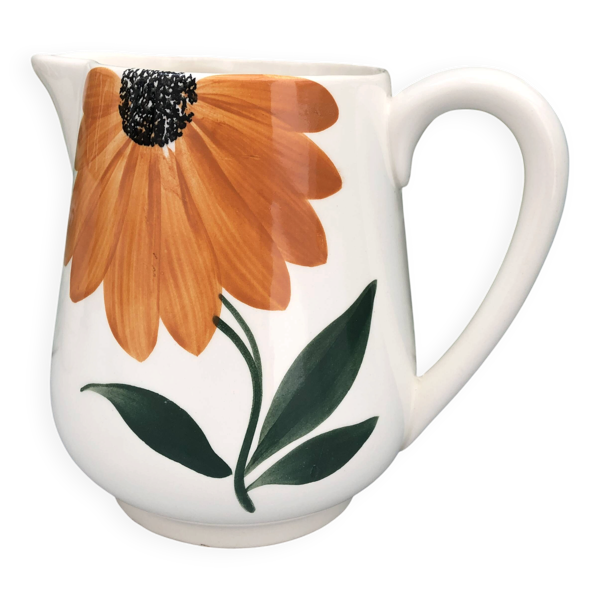 Pichet vintage en faïence de Gien – décor floral marguerite / orange — Beyit