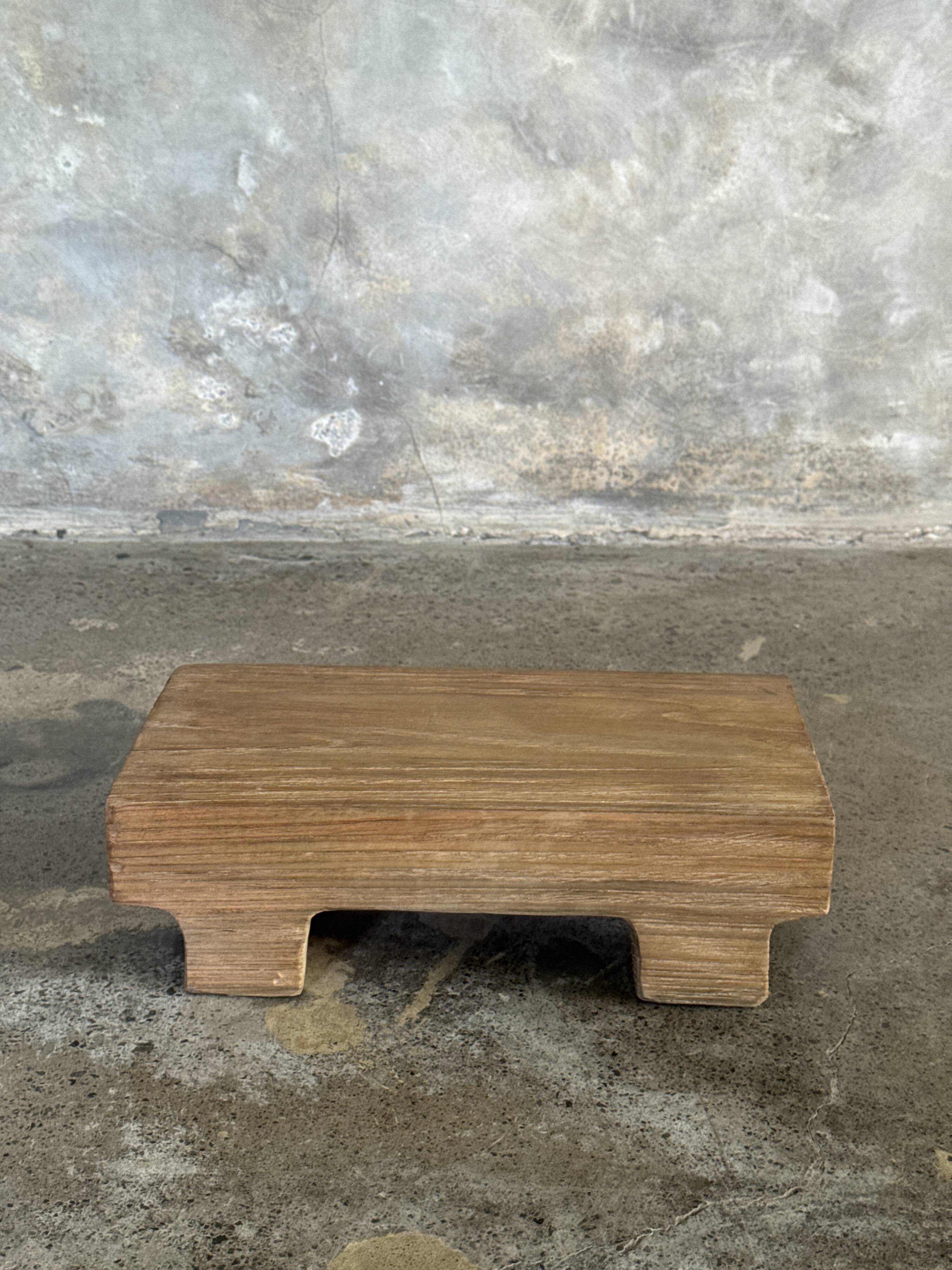 Small stool, accent stool in solid blond teak wabi-sabi L30 W8.5 H6.