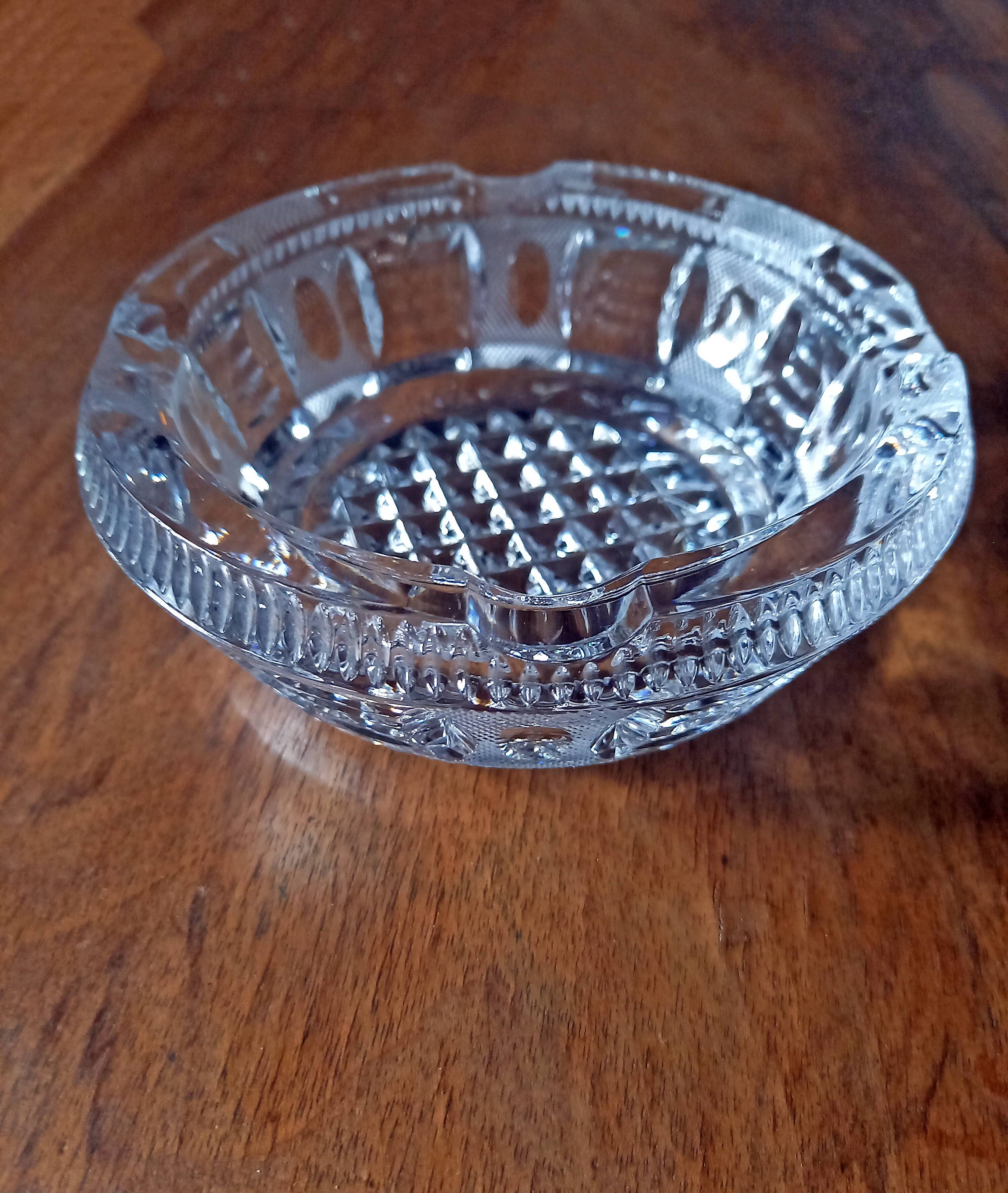 Old cut crystal ashtray Art Deco decor Vintage 40s/50s