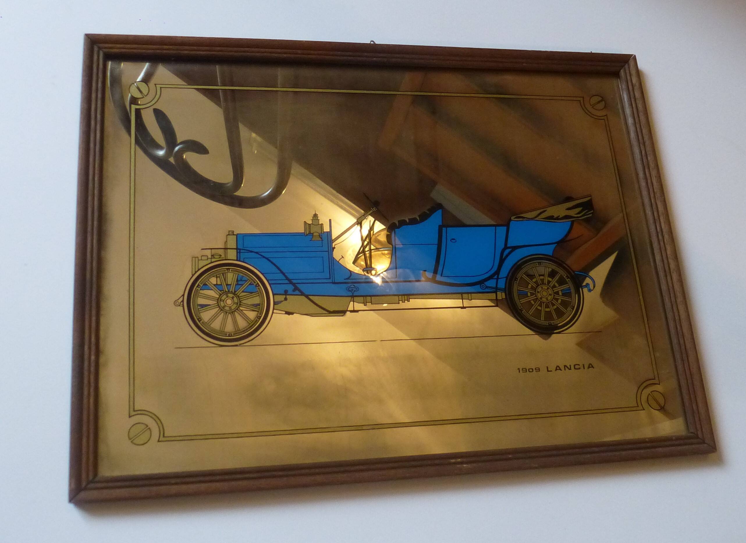 Screen-printed mirror of vintage car "1909 Lancia"