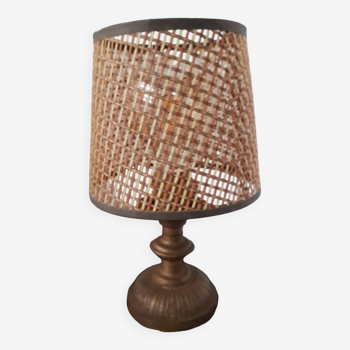 Vintage metal lamp with its caned lampshade
